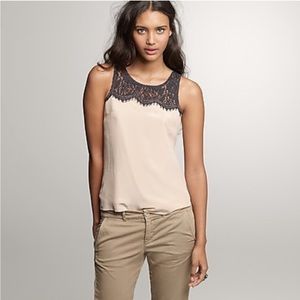 J Crew sleeveless tan lace 100%silk blouse top BNWOT